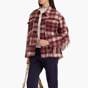 Isabel Marant Étoile Filora Fringe-Trim Checked Shirt Jacket Size 6